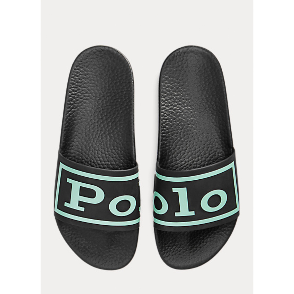 Polo Ralph Lauren NWT Logo Slide Flip Flop Pool Shoe Black Aqua Green 11